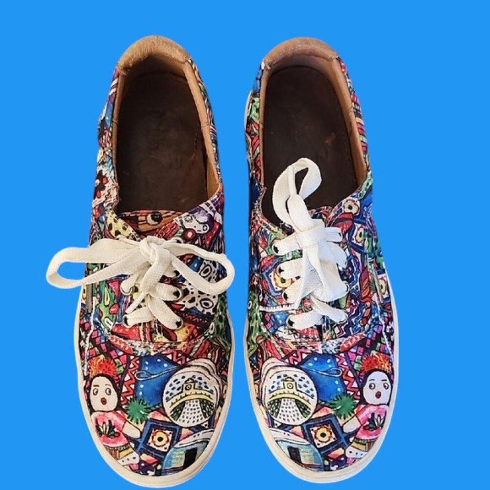 Paula Cuevas artsy colorful sneakers Size 38 printed lace up shoes sneakers - Picture 3 of 16